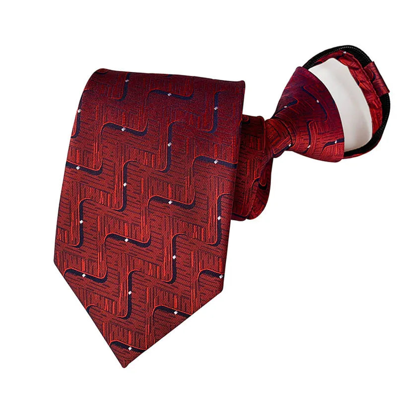 Hot Sell 8CM Zipper Tie Men Bridegroom Wedding Stripes Necktie Lazy Pre-tied Ties Pink Red Color Necktie For Men Women