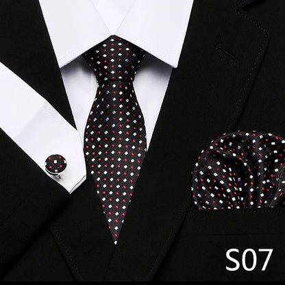 Men`s Tie Red Plaid print Jacquard Woven Tie Hanky Cufflinks Sets For Formal Wedding Business Party Free Postage