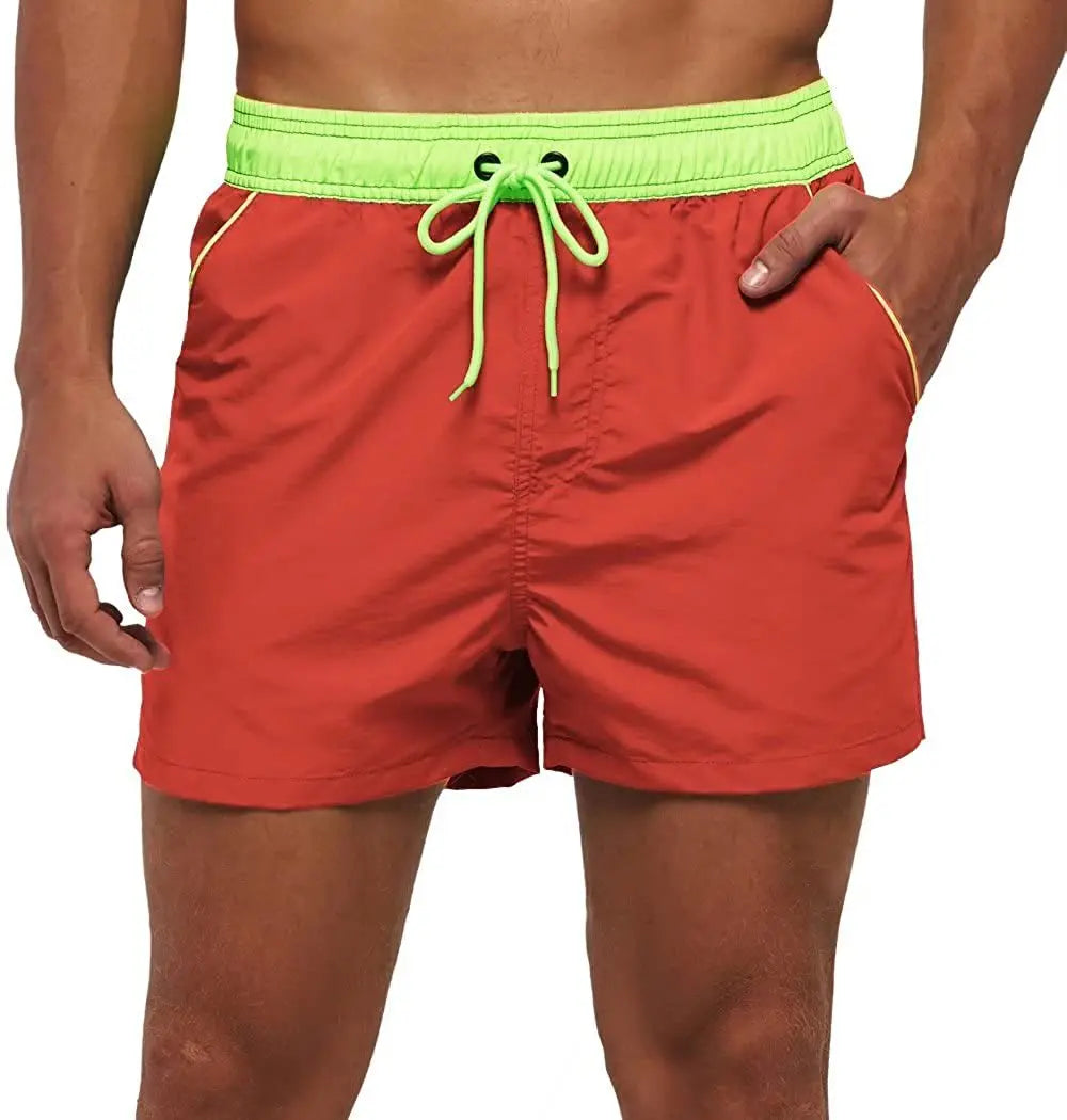 Men Summer Swim Shorts Swimwear Trunks Swimsuits Quickly Dry Surf Beach Board Elastic Waist Swim Pants Surffing Shorts with Mesh
