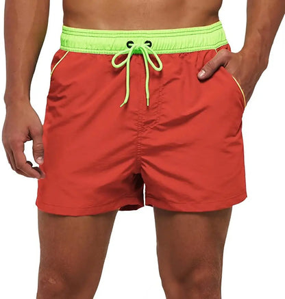 Men Summer Swim Shorts Swimwear Trunks Swimsuits Quickly Dry Surf Beach Board Elastic Waist Swim Pants Surffing Shorts with Mesh