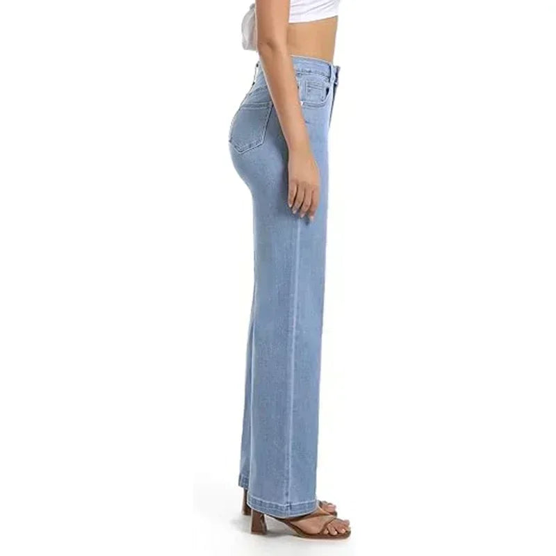 2025 Ins Fashion Jeans Women Comfortable High Waisted White Jeans Girls Thin Stretch Denim Pants Female Straight Leg Trousers