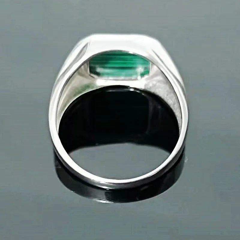 BOCAI  S925 Silver Jewelry Inlaid With Natural Malachite Stone Square Men&