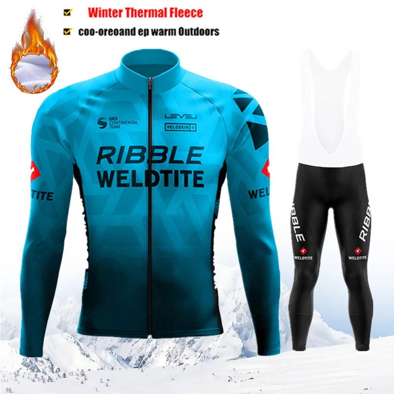 2025 Pro Warm Winter Thermal Fleece Cycling Jersey Sets Men Outdoor Riding MTB Ropa Ciclismo Bib Pants Set Team Cycling Clothing