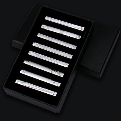 8pcs Tie Clips Metal Diamond With Box For Men Wedding Mens Necktie Clips Set Chrome Stainless Steel Jewelry Gentleman Ties Pin