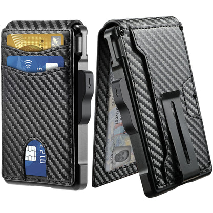 Wallet for Men, Mens Minimalist Wallet 9-13 Cards, Slim Compact Wallet with Money Clip &amp; ID Window, RFID Blocking Smart Pop Up C