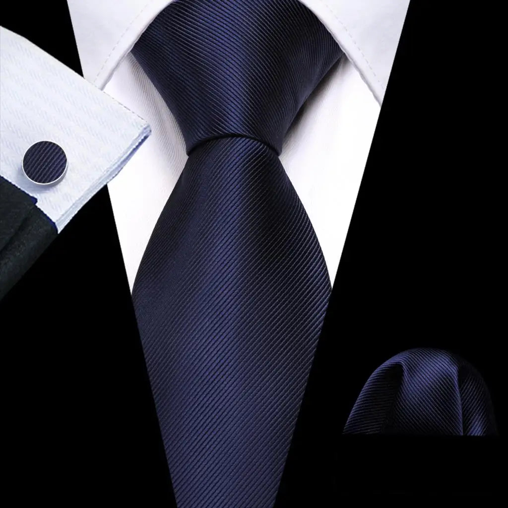 Barry.Wang Navy Royal Sky Blue Silk Men Tie Hanky Cufflinks Set Jacquard Teal Cyan Turquoise Necktie for Male Wedding Business