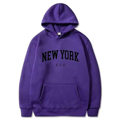 Women New York U.S.A City Hoodies Fashion Letter Printed Graphic Sweatshirts Loose CasuaMen l Harajuku Hooded Pullover Sportwear