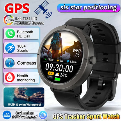 Smart Watch for Women GPS 6-Satellites 1.32” HD AMOLED Display Built-in GPS Bluetooth Call Sports 5ATM Waterproof Smartwatch ma