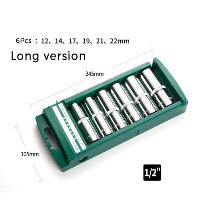 Hex Socket Wrench Head Set 1/4 3/8 1/2 Short Long Socket Deep Nut Driver Sleeve Spanner End Ratchet Tool With Holder