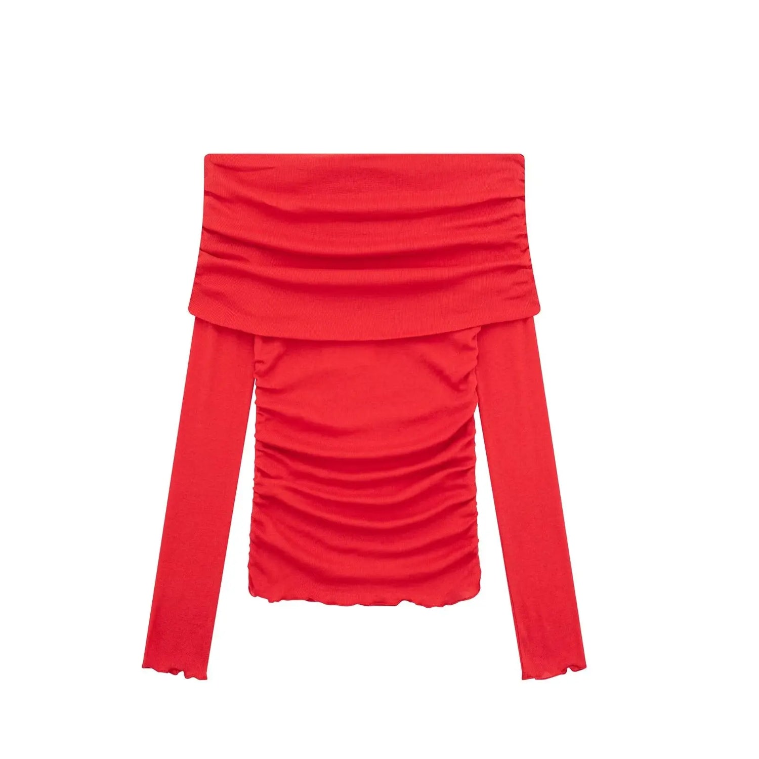 HH 2025 Woman Sexy Off Shoulder Long Sleeve T-Shirts Cotton Top New Women Short Ruched Simple Basic Translucent Tshirts
