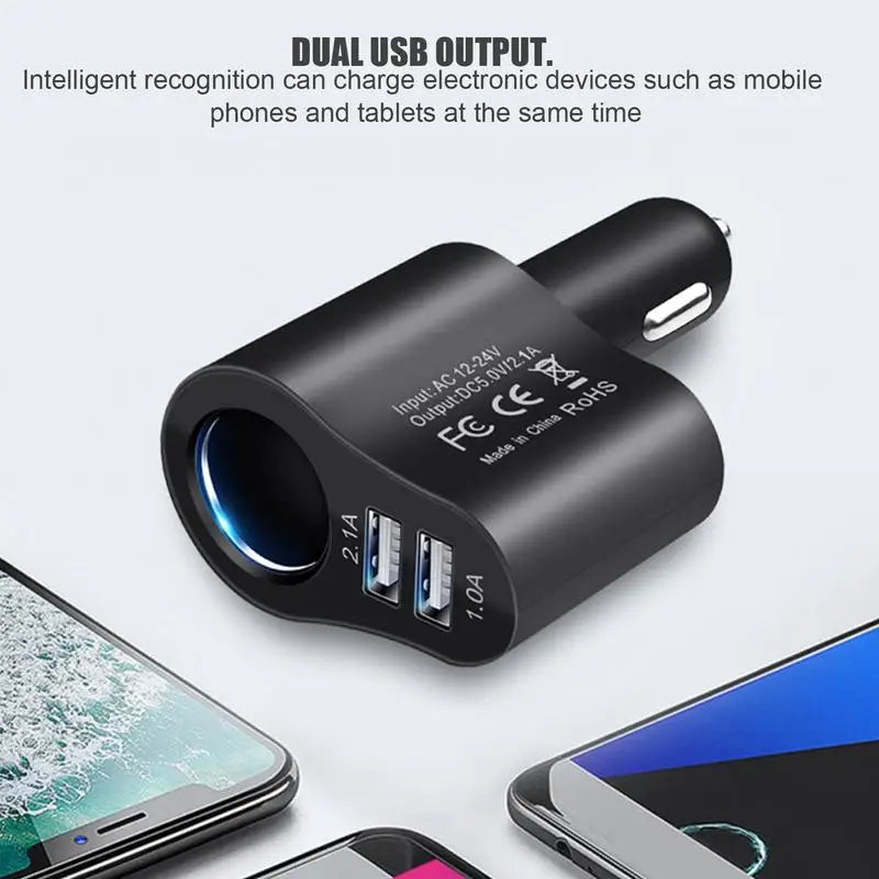3 In1 USB Car Charger 12v/24v Car Splitter Adapter Fast double Charging Outlet Smart 80w Multifunctional Car Phone Charger