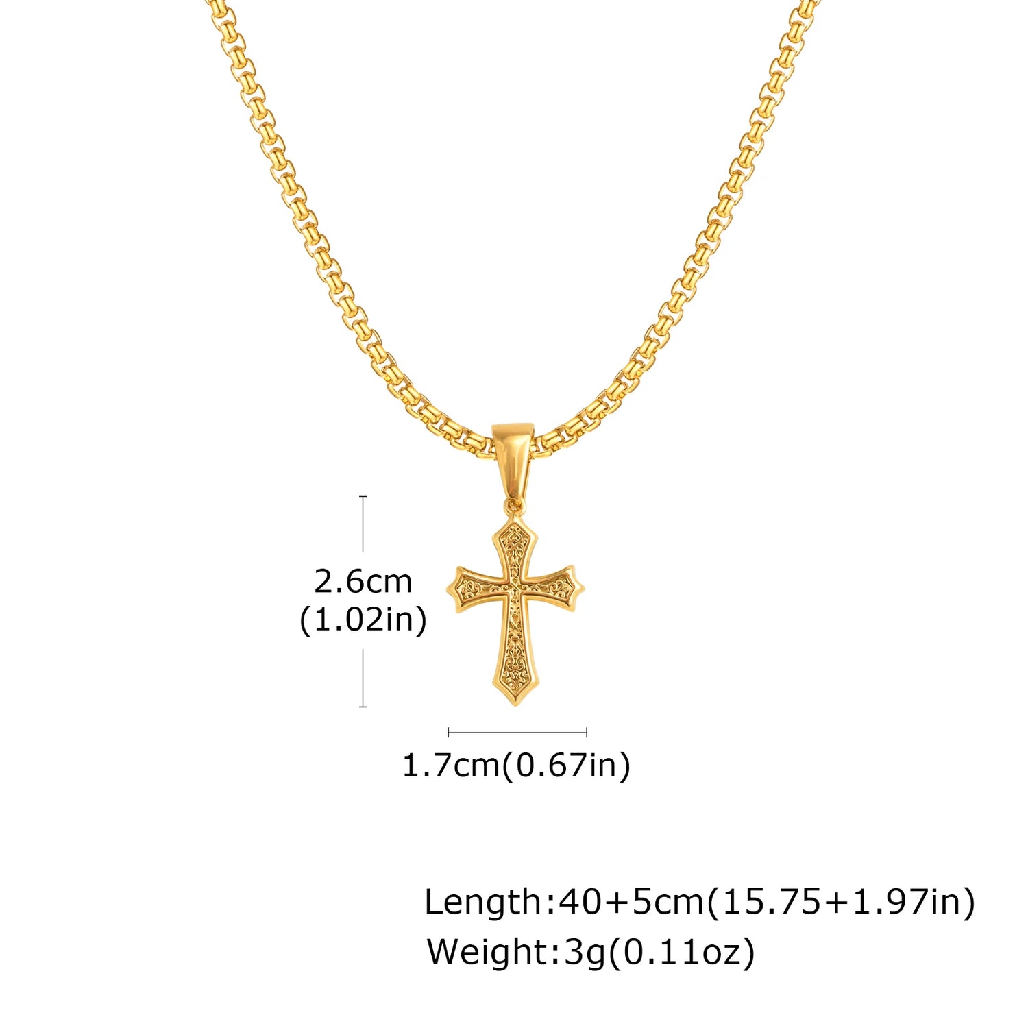Hip Hop Cross Necklace for Men Women,50/55/60cm Stainless Steel Chic Cross Pendant,Christian Classic Jewelry Gifts
