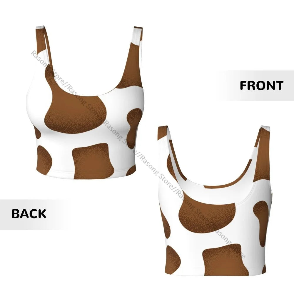 Women Sexy Sports Vest Cow Domestic Pattern Female Streetwear Sport Lingerie Tee Crop Top