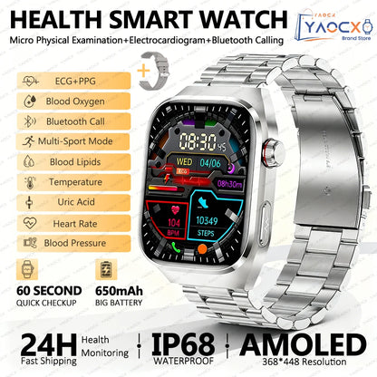 2026 New Smart Watch 2.04-inch AMOLED Screen Bluetooth Call IP68 Waterproof 650mA Sports Smartwatches Men Android Military-Grade