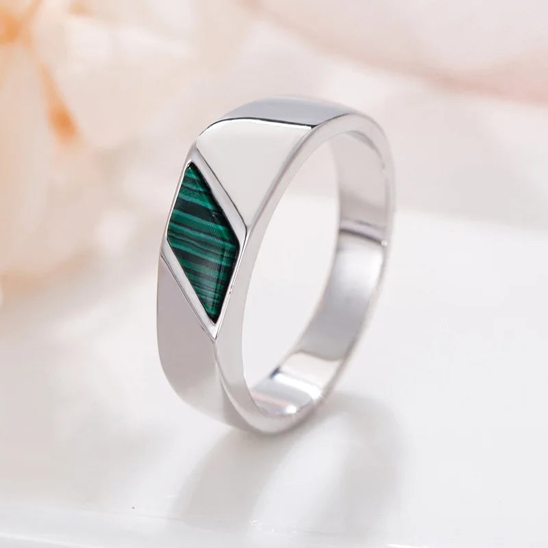 Mens Black Green Red Enamel Rings For Men Silver Color Metal Geometric Simple Male Engagement Wedding Bands Daily Party Jewelry