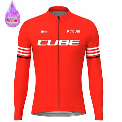 Winter Thermal Fleece Cycling Jersey Sports Bike Rvouei Cube Pro Team Mountian Bicycle Clothing Ropa Ciclismo Invierno Hombre