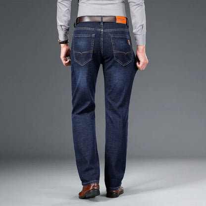 SHAN BAO 2022 autumn spring fitted straight stretch denim jeans classic style badge youth men&