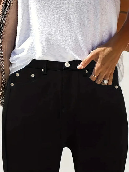 Women Jeans Plus Size High WaistedBlack Slim Fit with Button Detail Jeans Stylish Women&