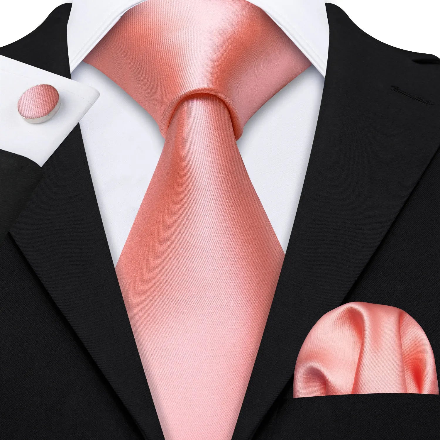 Barry.Wang Jacquard Watermelon &amp; Peach Pink Men Tie With Pocket Square Cufflinks Set Exquisiet Necktie For Male Wedding Business