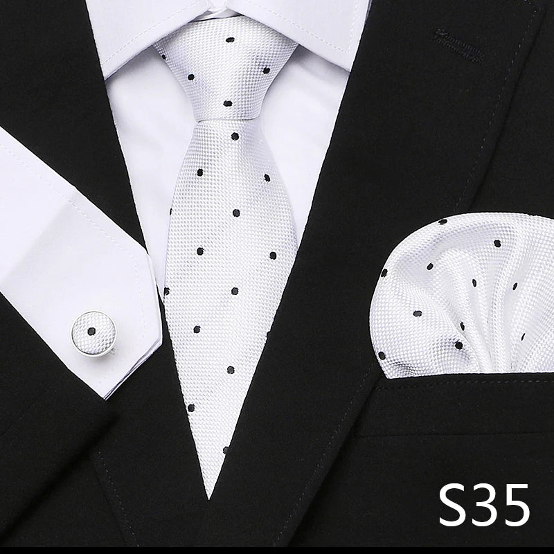 Men`s Tie Red Plaid print Jacquard Woven Tie Hanky Cufflinks Sets For Formal Wedding Business Party Free Postage