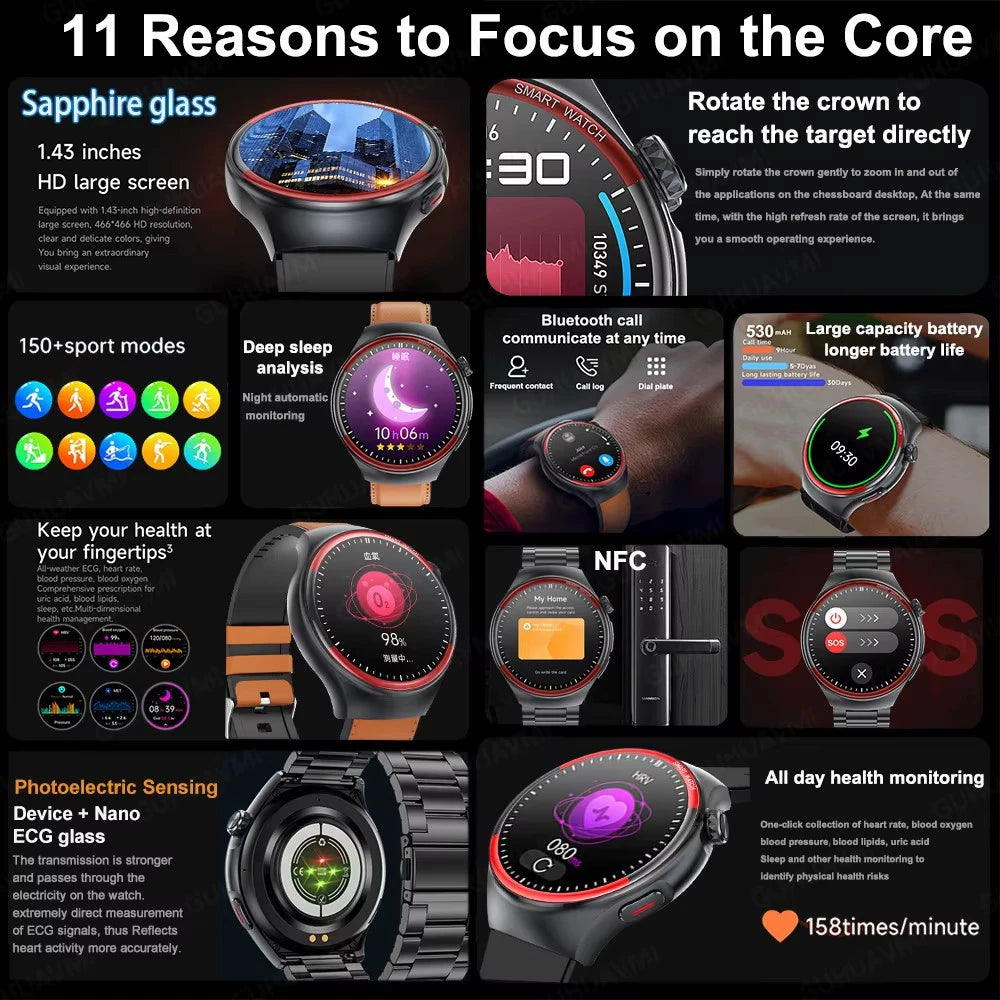 2025 New Nursing Health laser Cure Blood pressure Smart Watch Men Heart rate Pulse Sleep Bluetooth call Body Monitor Smartwatch