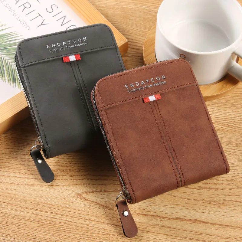 Vintage Credit Card Holder Men Wallets Business Short Coin Purse Zipper Hand Money Bag  Bank Cardholder Case Small Male Walet