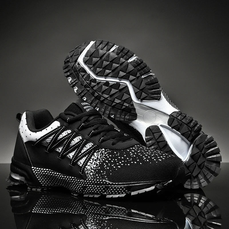 2025 Thick Soled Sports Shoes Youth Mesh Breathable Running Shoes Trend Spring Summer Korean Large Black and White Shoes walk
