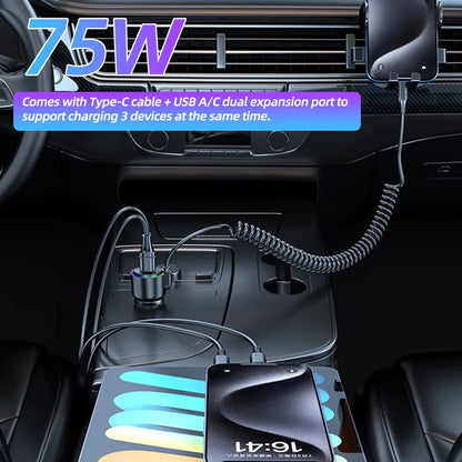 USB C Car Charger 75W Fast Charging PD 45W For QC3 0 Compatible with Dual Ports and Coiled Cable for Efficient Vehicle Charging