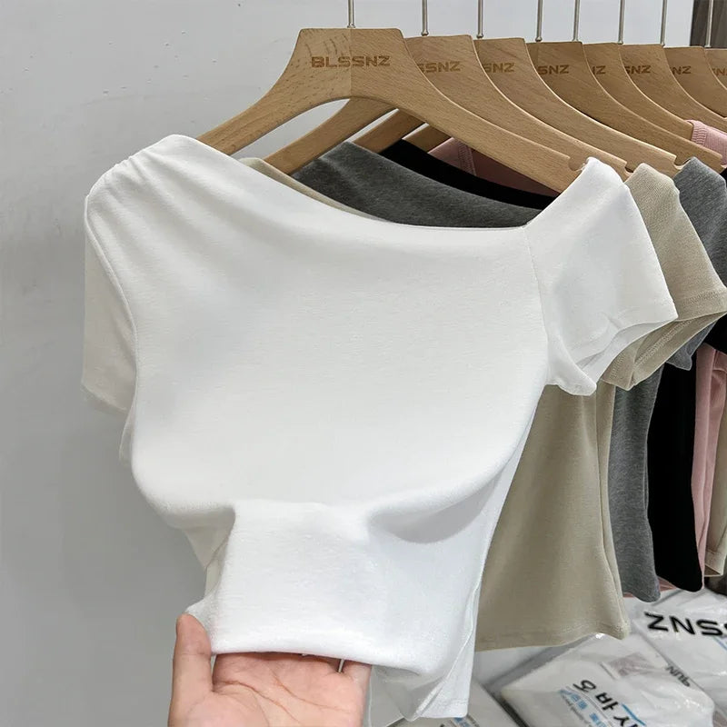 Womens Long Sleeve Off Shoulder T Shirts 2026 Tight Knit Sexy Slim Fitted Casual Women&