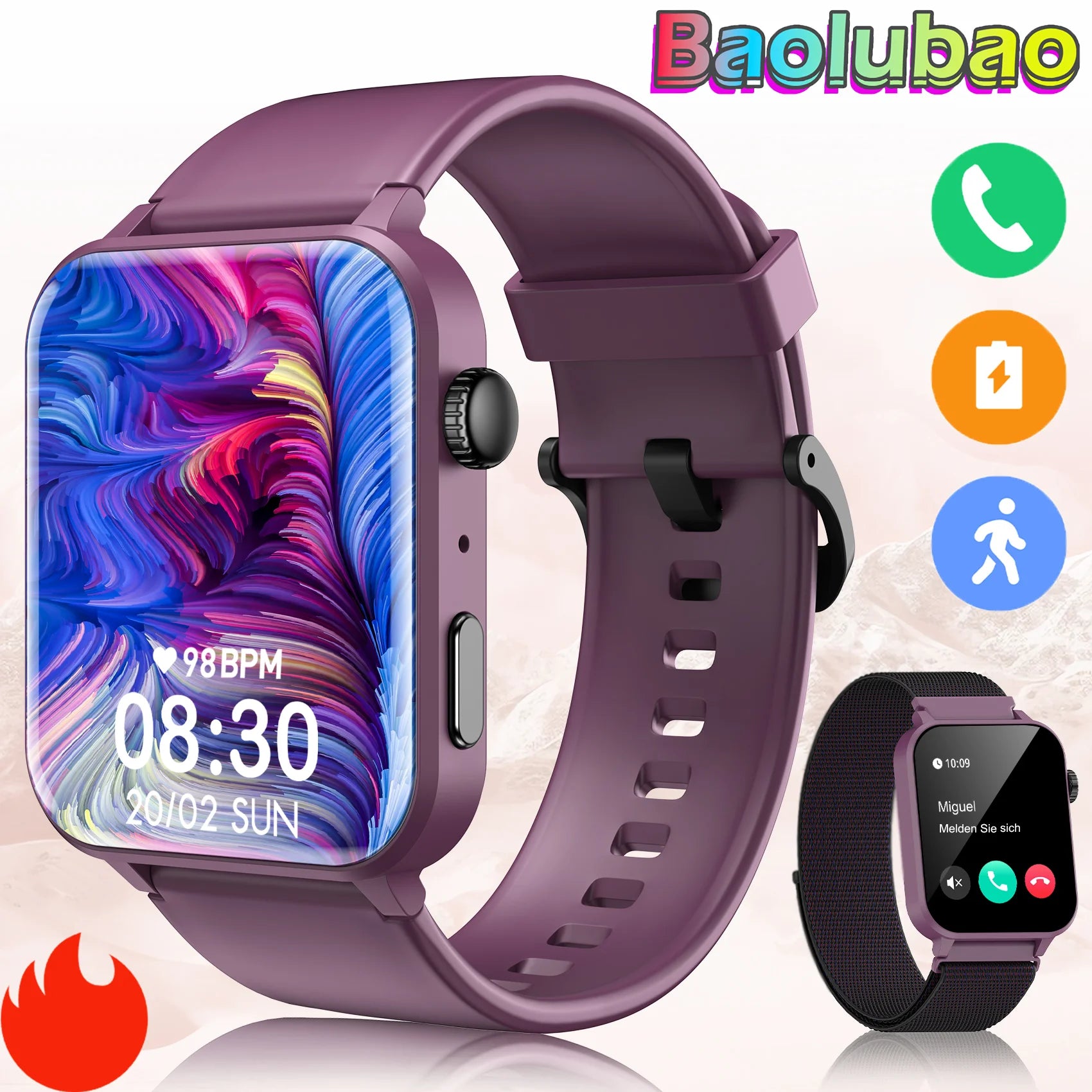 Baolubao Fitness Tracker (Bluetooth Answer/Make Calls),Smart watch for Men Women,1.85&