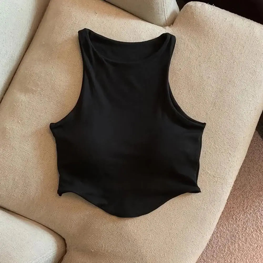 Summer Women Tank Tops Solid Color Camisole with padded Bra sexy Off Shoulder O Neck Elastic Tank Top Casual Sport Vest