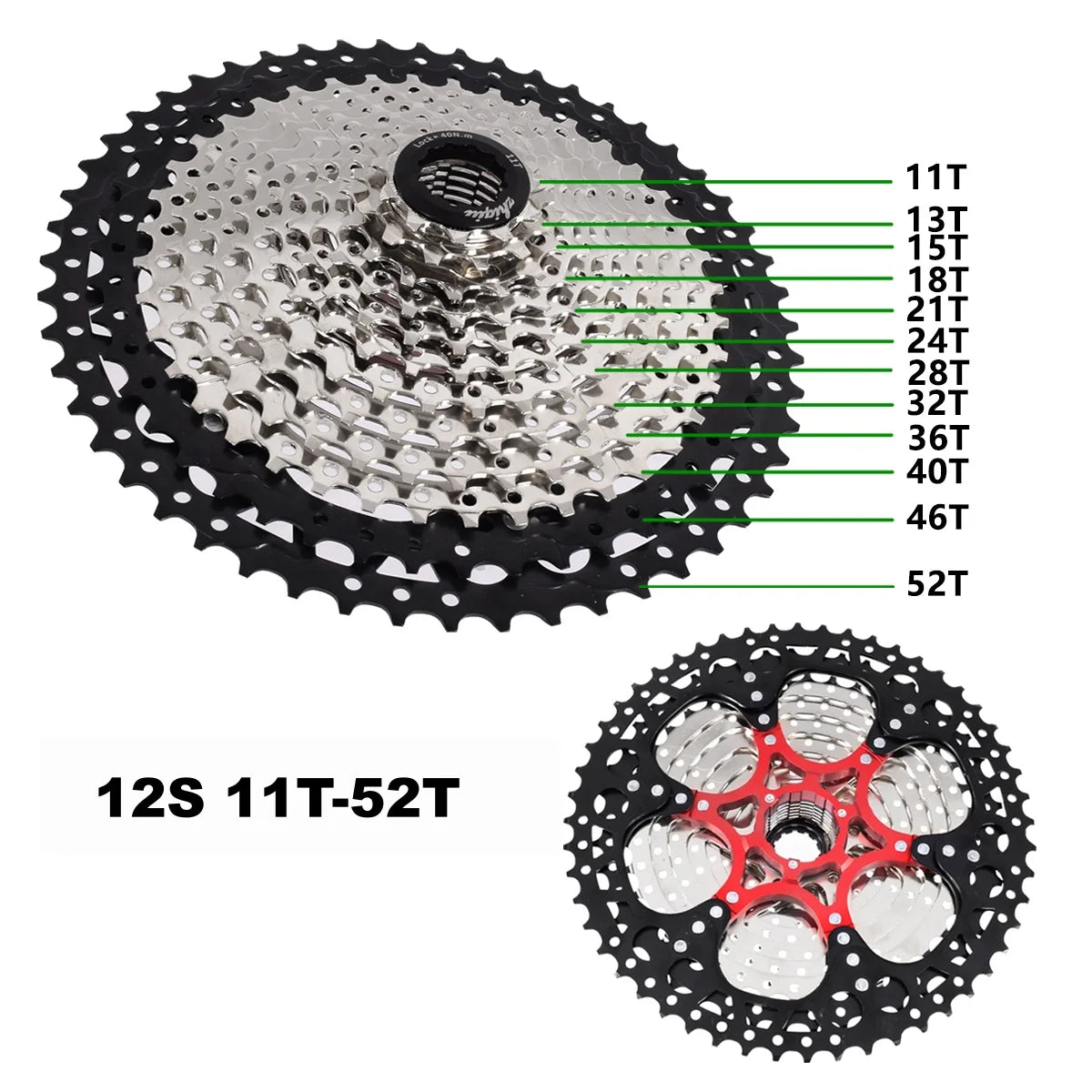 Bike Freewheel,Bicycle Cassette Freewheel 8S(11T-32T)/9S(11T-36T)/10S(11T-42T)/11S(11T-46T)/12S(11T-52T),Cycling Parts