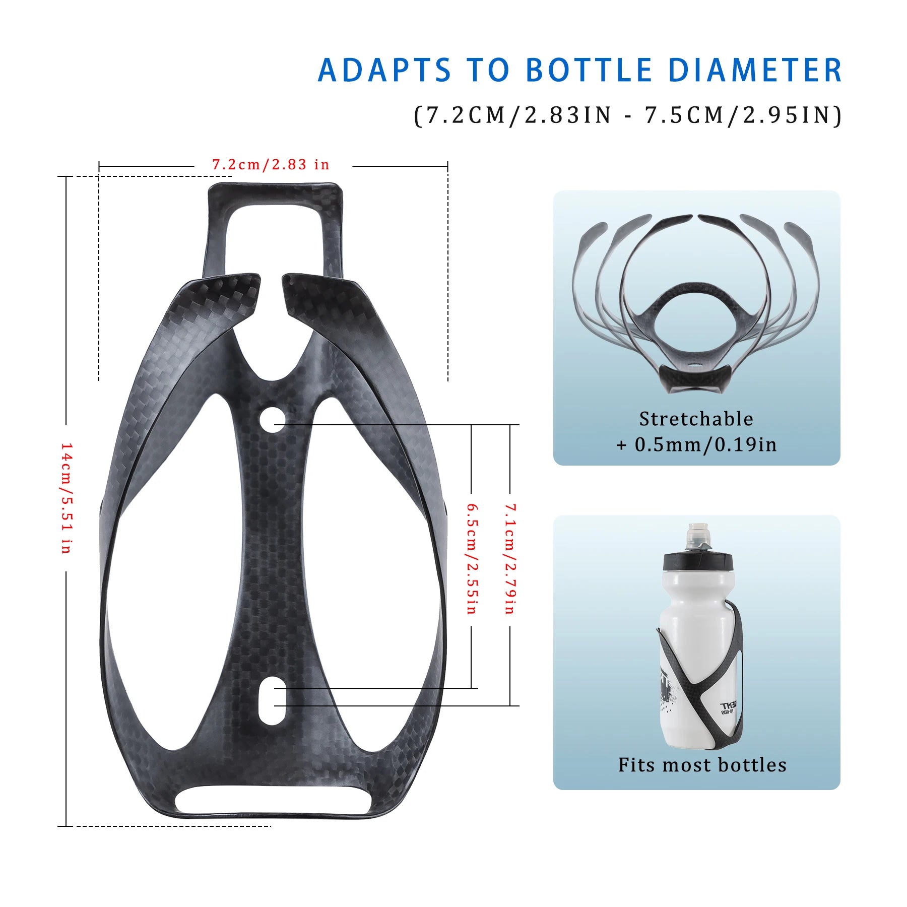 HUALONG No Logo 3K Carbon Fiber Bicycle Water Bottle Cage MTB Road Gravel Bike Water Bottle Holder Cages Matte Black, Weight (19