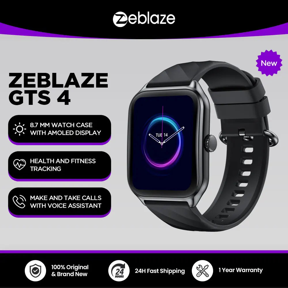 Zeblaze GTS 4 Voice Calling Smart Watch 1.94" HD AMOLED Display 100+ Sports Modes Heart Rate SpO2 Health Monitoring Smartwatch