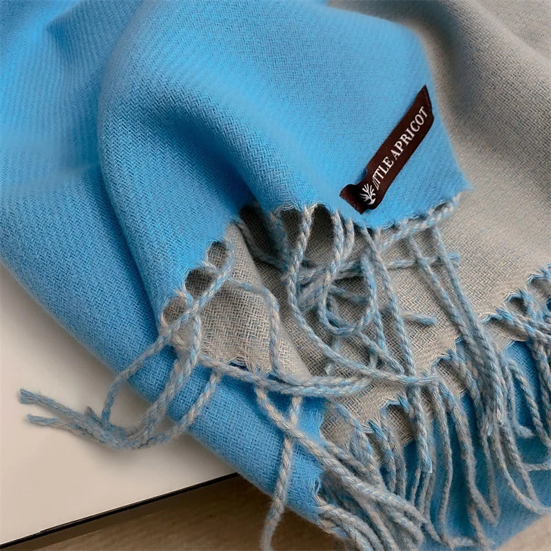 Winter Solid Color Cashmere Like Blanket Women Scarf Designer Thick Warm Pashmina Shawl Wraps With Tassel Poncho Stoles Echarpe