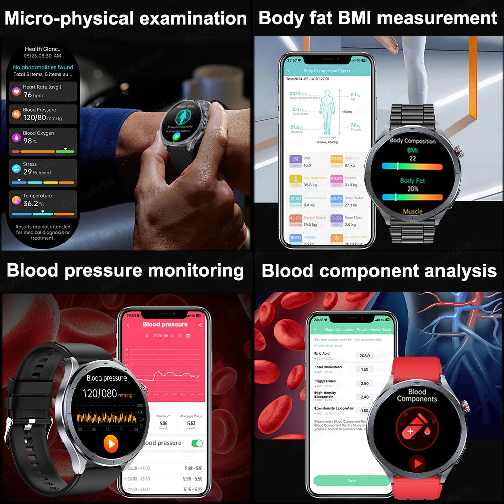 2025 New AI Health Diagnosis Smart Watch Body Analysis Uric Acid Blood lipids ECG+PPG Clock Blood pressure Smartwatch Men Women