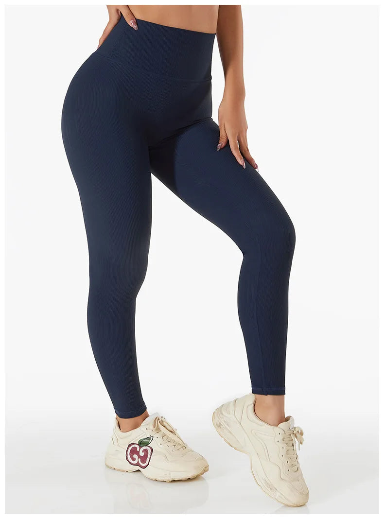 WAREBALL High Waist Yoga Pants New Ribbed Seamless Gym Leggings Sport Women Fitness Female Legging Tummy Control Running Tights