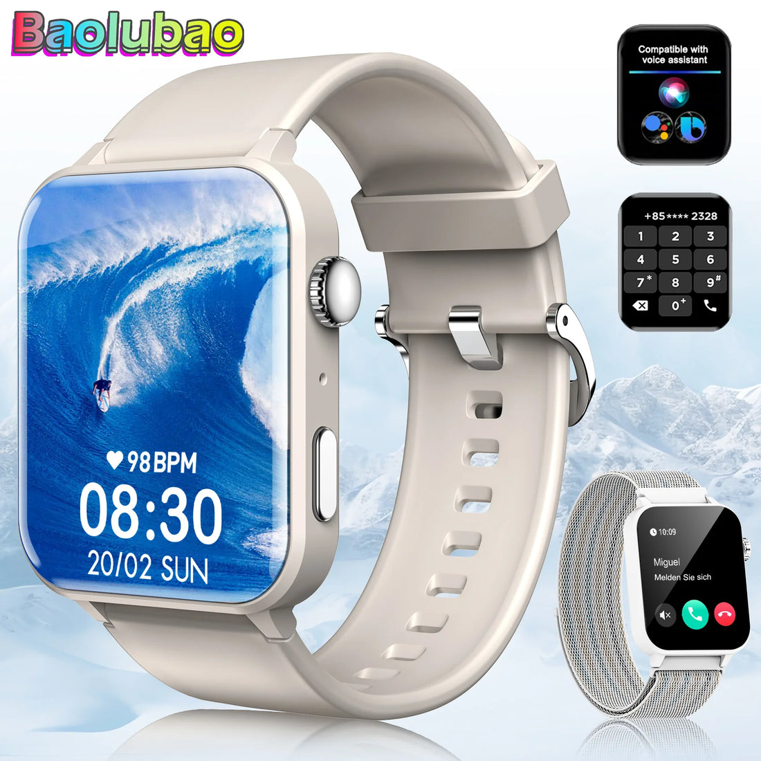 Baolubao Fitness Tracker (Bluetooth Answer/Make Calls),Smart watch for Men Women,1.85&