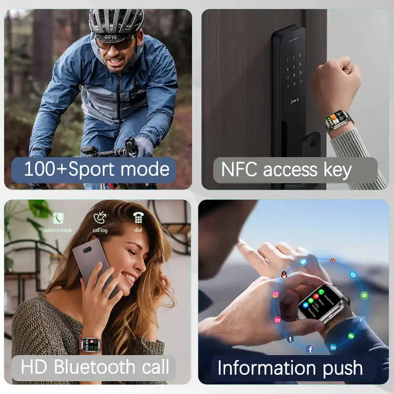 2026 New Blood Pressure Air Pump Airbag Accurate Measure Smart Watch Men Non invasive Blood Lipids Health ECG Smart Watches NFC
