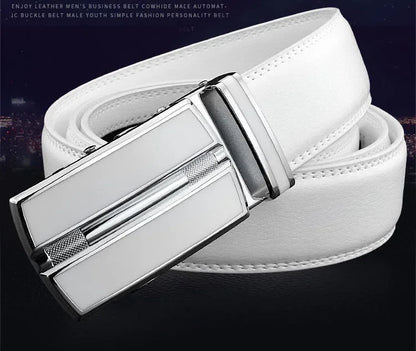 Men &amp; Women Elegant White Belt - Genuine Leather, Automatic Buckle, 3.5cm for Jeans