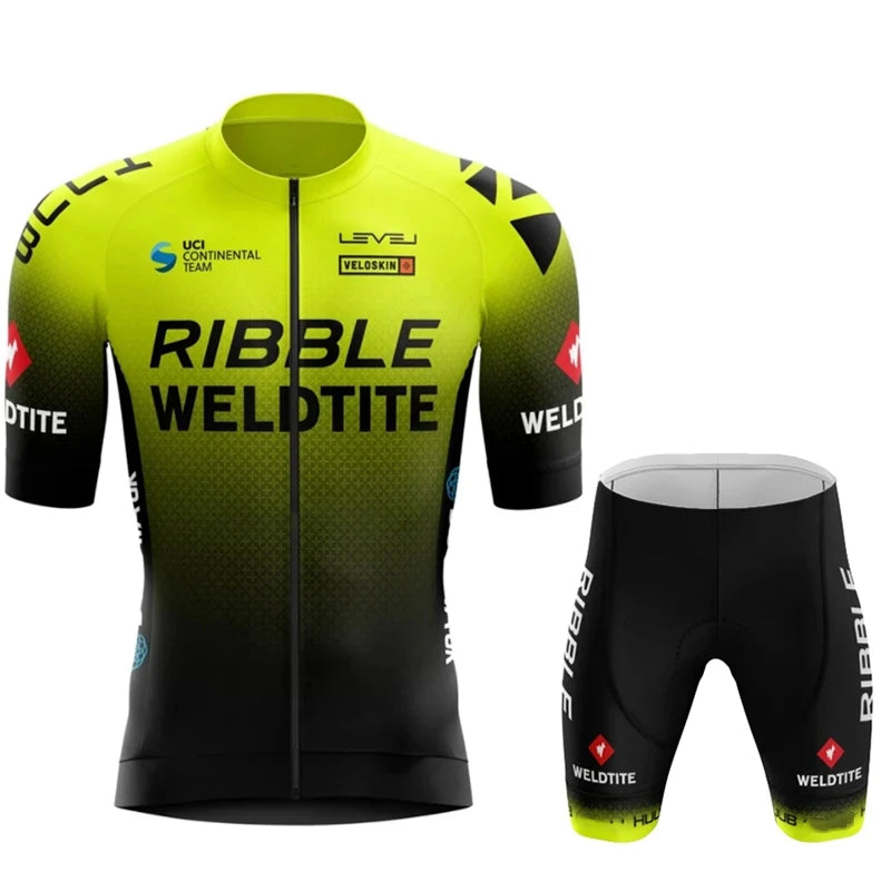 Ribble Weldtite Pro Team Cycling Jersey Set Summer Breathable Bicycle Men&