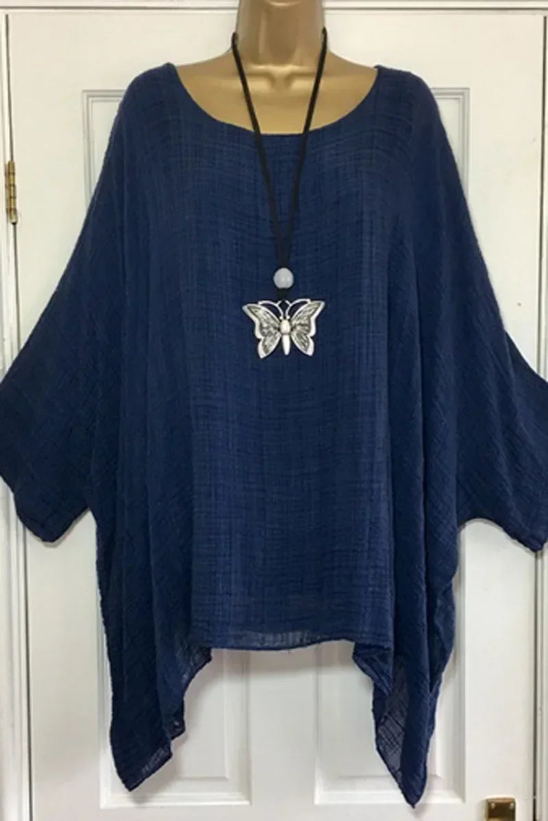 2024 Women t-shirts Plus Size 5XL T-Shirt Linen O Neck Casual Loose Shirt Summer Autumn New Solid Batwing Long Sleeve