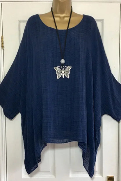 2024 Women t-shirts Plus Size 5XL T-Shirt Linen O Neck Casual Loose Shirt Summer Autumn New Solid Batwing Long Sleeve