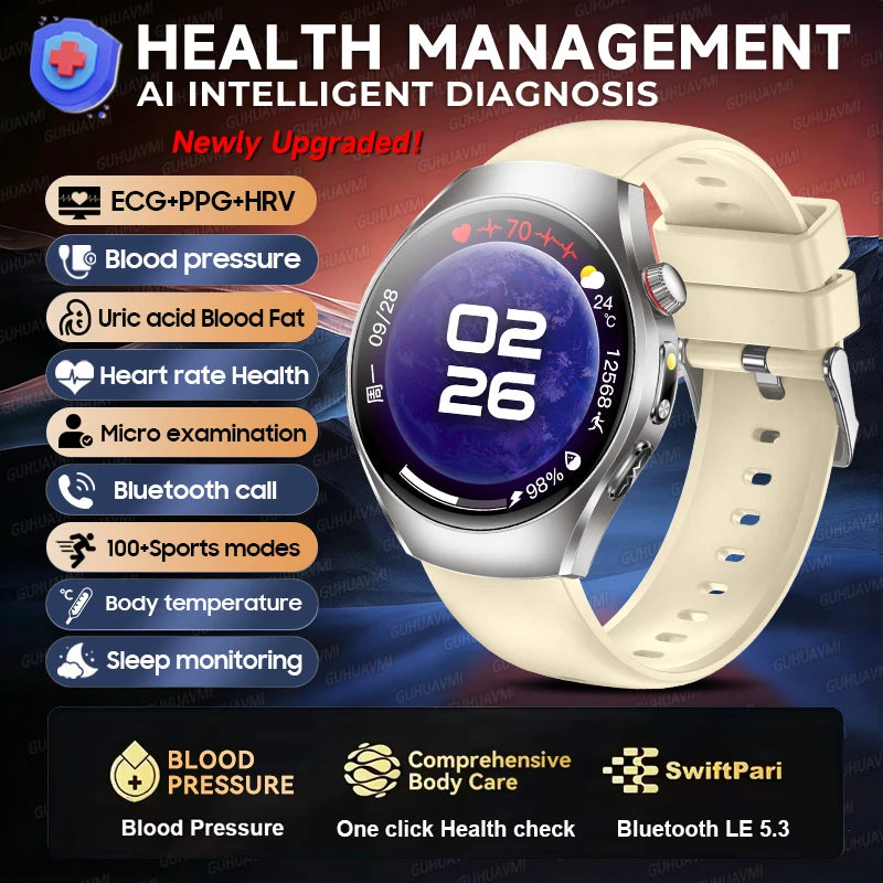 2026 New Accurate Body Health analysis Smart Watch Men ECG Blood lipids Uric acid Blood Pressure Body Fat Voice Call Smartwatch