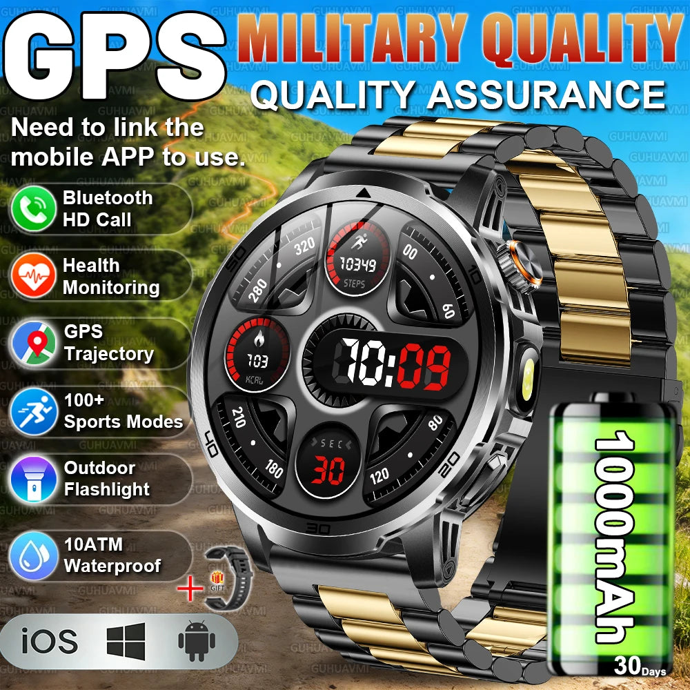 2026 New Military Outdoor Smart Watches 1.85 inch AMOLED 1000mAh Large Battery 10ATM Waterproof Call Sports Men Fitness Bracelet