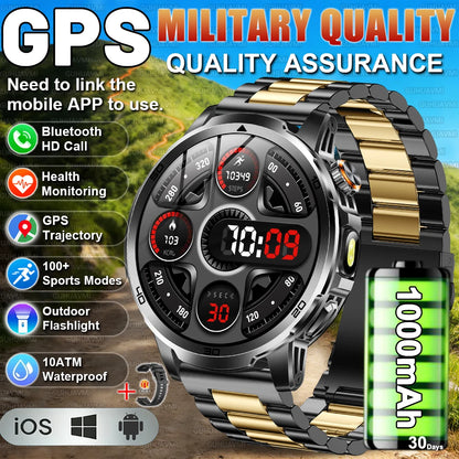 2026 New Military Outdoor Smart Watches 1.85 inch AMOLED 1000mAh Large Battery 10ATM Waterproof Call Sports Men Fitness Bracelet
