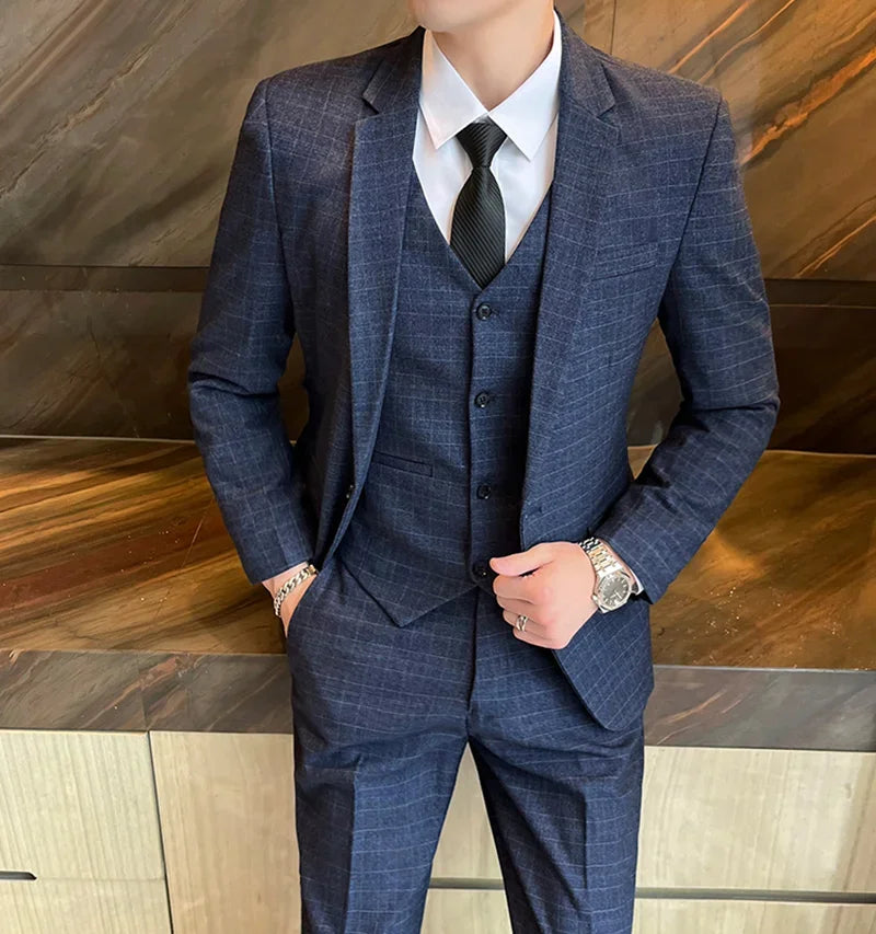 Suits  (blazer+ Vest + Pants) Men Fashion Business Casual Hosts Slim-fit Gentleman Wedding Work  Mens Suits 3 Piece M-5XL