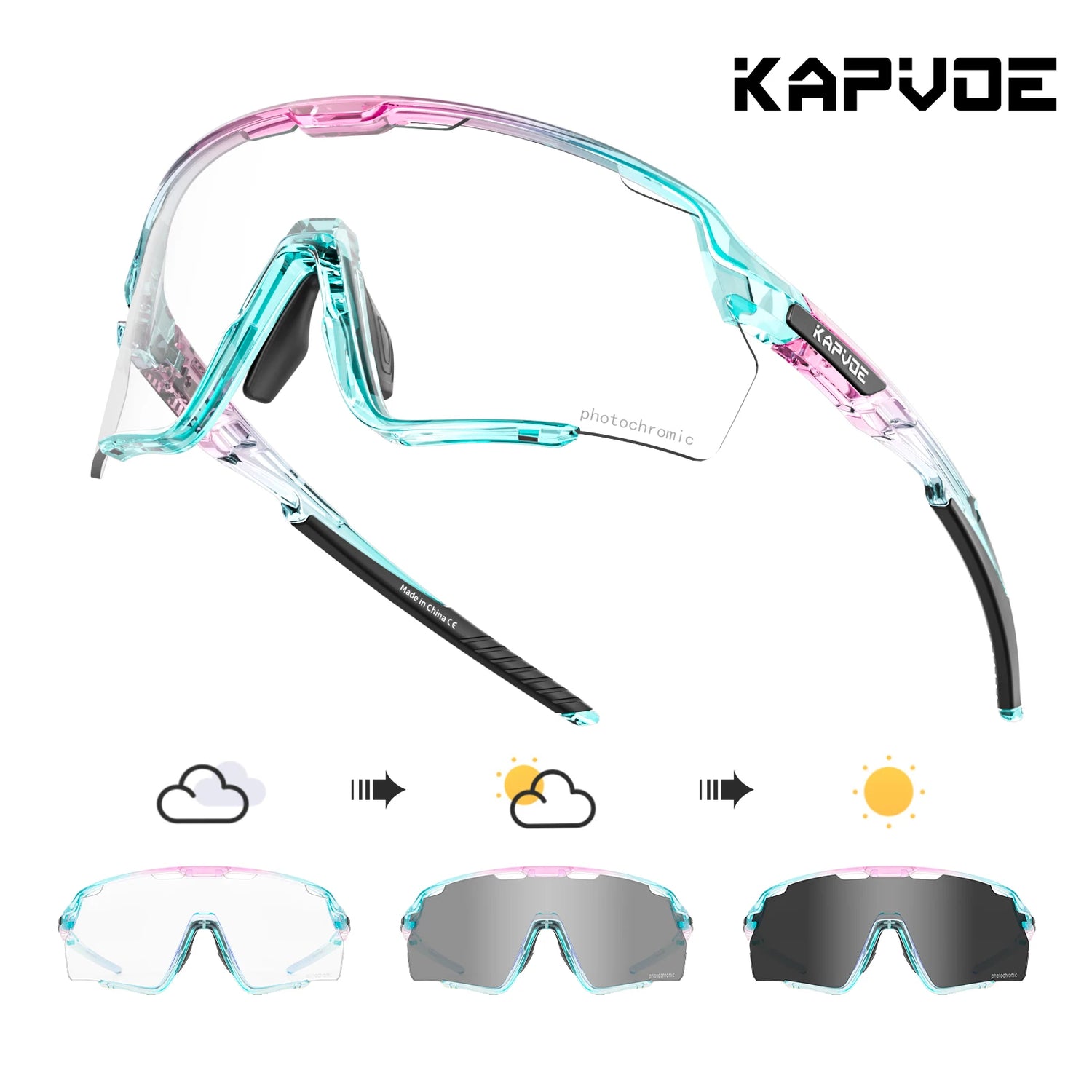 Kapvoe Cycling Glasses Photochromic Cycling Sunglasses UV400 MTB Sports Eyewear Outdoor Bicycle Goggles Bike Cycling Equipment