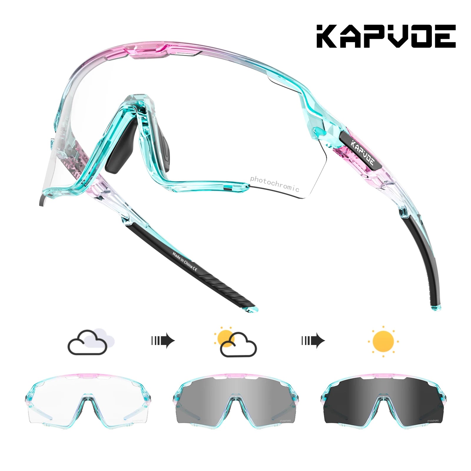 Kapvoe Cycling Glasses Photochromic Cycling Sunglasses UV400 MTB Sports Eyewear Outdoor Bicycle Goggles Bike Cycling Equipment