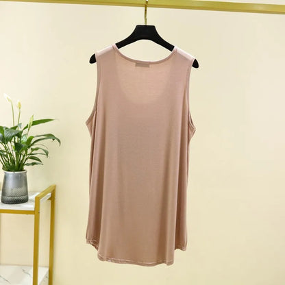 Women Long Tank Tops O-Neck Fashion Print Beauty&